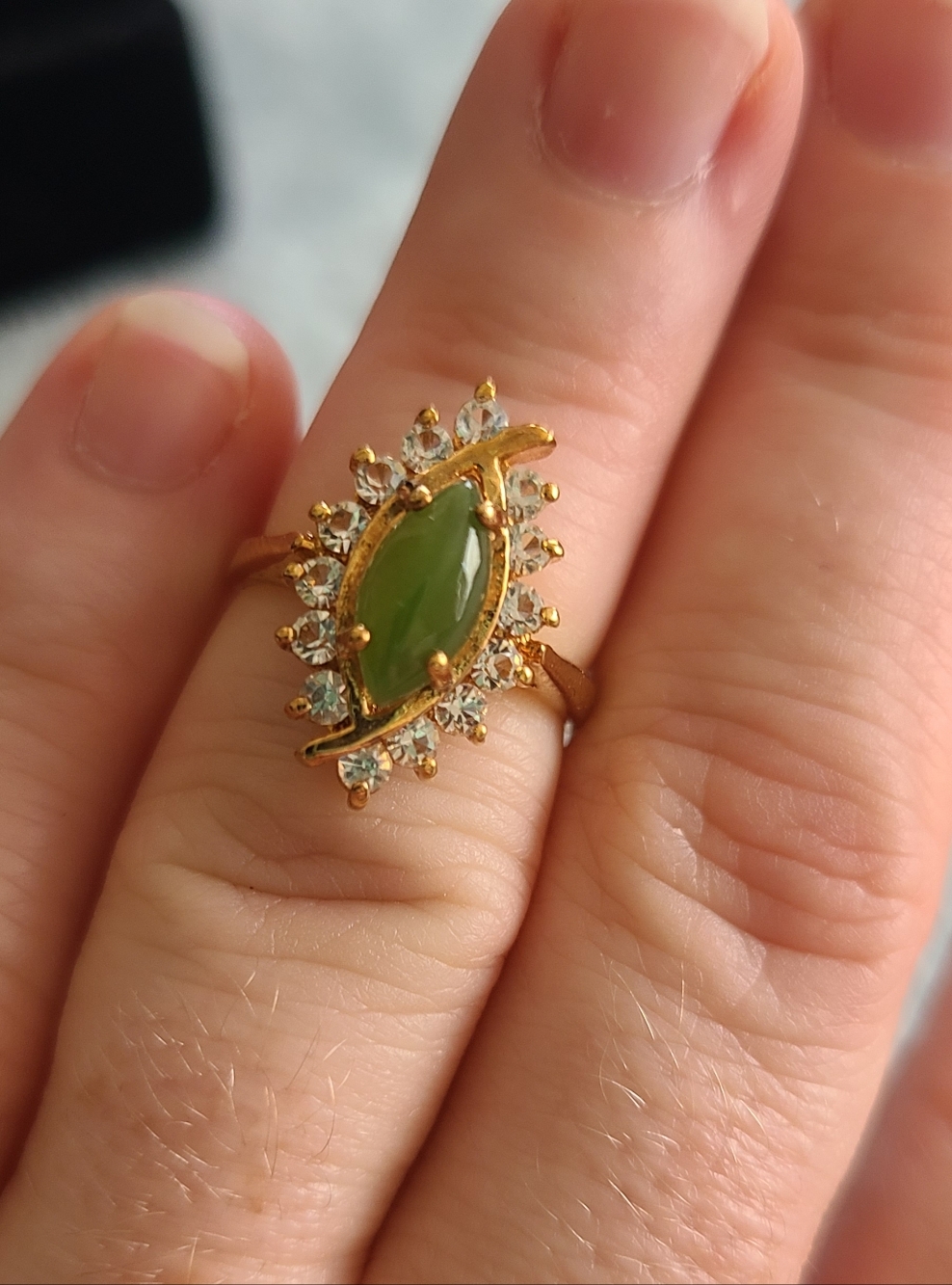 Marquis Jade Ring With 14kt Gold On Sterling